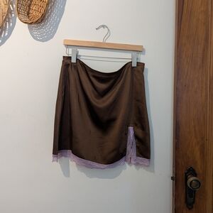Motel Rocks Brown Mini Skirt with Purple Lace
